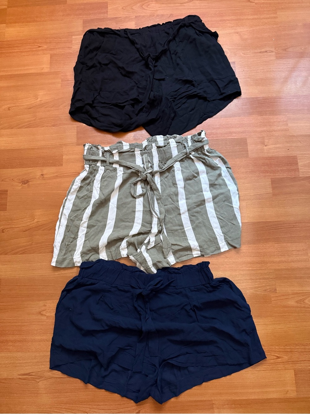 Shinestar Black, Olive Stripe, Navy Women's Casual Shorts Trio